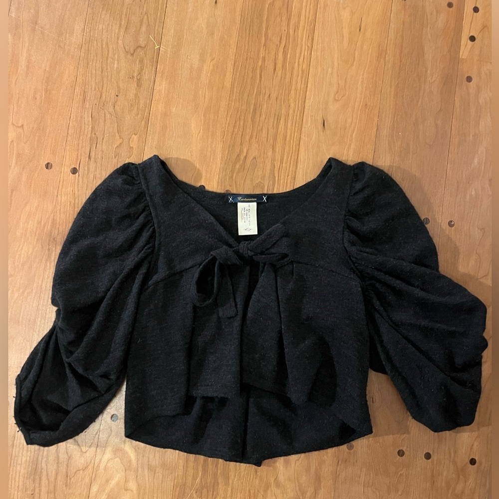 Cartonnier Black Puff Sleeve Blouse with Sailor Collar